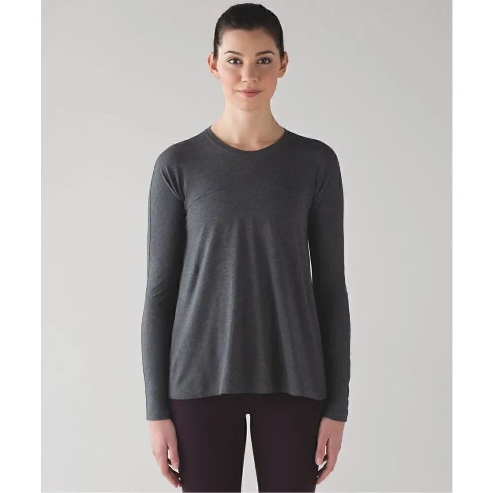 Lululemon Acadia Heathered Pitch Grey High-Low Long Sleeve T-Shirt Womens Size 6 - Picture 7 of 7